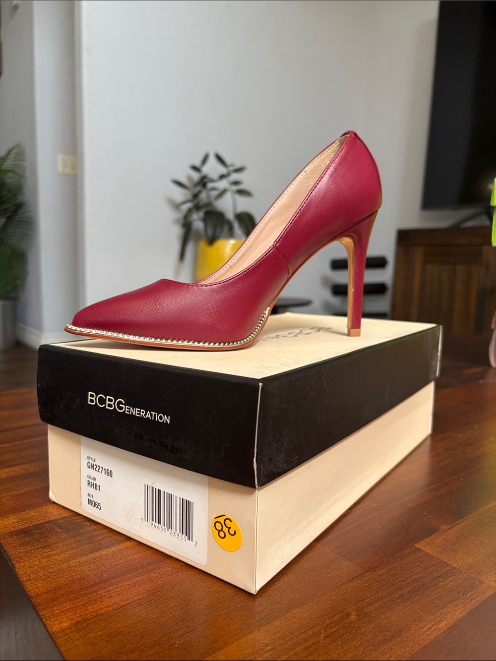 BCBGeneration Red Pointed Toe High Heel Pump with Gold Trim